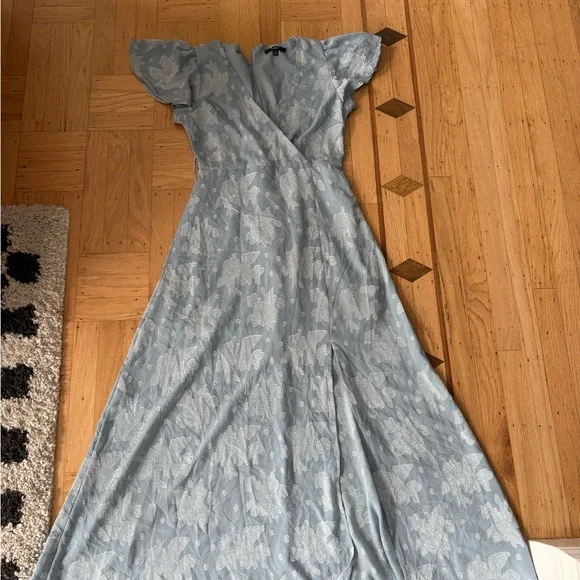 Lulu’s Compelling Love Light Blue Jacquard Short Sleeve Maxi Dress - Picture 11 of 16